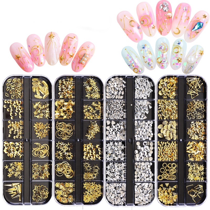 amos-japanese-xingyue-nail-art-alloy-jewelry-metal-frame-shaped-rivets-flat-bottom-rhinestone-shell-pieces
