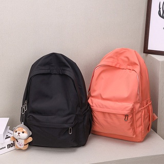 BIG-C กระเป๋าเป้สะพายหลังนักเรียนสไตล์เกาหลีสีบริสุทธิ์เรียบง่ายความจุขนาดใหญ่กระเป๋าเป้สะพายหลังไนลอน (ไม่มีจี้)