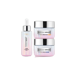 โปรโมชั่น : เหลือเพียง 1109 ใส่โค้ด LORE13S10 เซตสุดคุ้ม ลอรีอัล ปารีส ไกลโคลิค-ไบรท์ โกลว์อิ้ง เซรั่ม 30มล.  เดย์ครีม 50 มล.  ไนท์ครีม 50 มล. GLYCOLICเซรั่มหน้าใสลดจุดด่างดำ