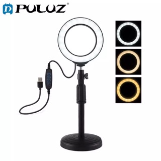 สินค้า PULUZ 3 Modes Dimmable LED Ring Vlogging Vlog Video Photography Lights+Desktop Tripod Holder+Cold Shoe Tripod Ball Head