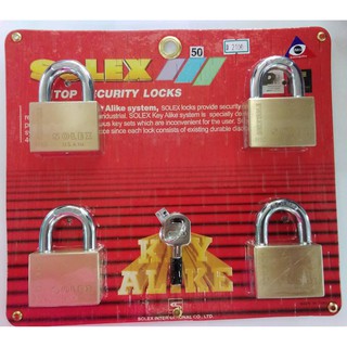 ชุดกุญแจ Solex คอสั้น ขนาด 50 มม. 4:1 กุญแจอย่างดี ระบบล็อคลูกปืน (KEY ALIKE) ป้องกันกุญแจผี ทองเหลืองแท้ 4ตัว/ชุด