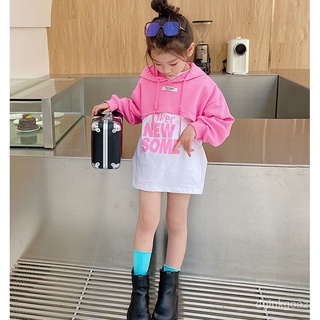 女童春秋装新款卫衣中长款儿童长袖时髦上衣2022รสชาติต่างประเทศเกาหลีT恤裙潮 GZRP