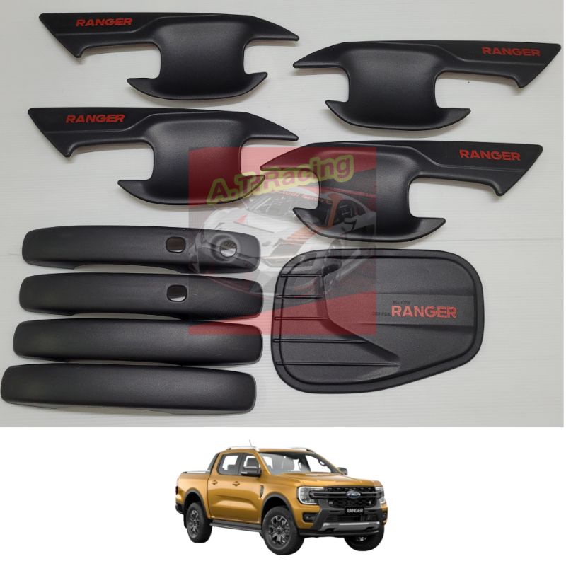 ถาดรองมือจับครอบมือจับและ-ฝาถังน้ำมัน-ford-ranger-2022-ดำโลโก้แดง