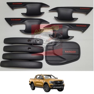 ถาดรองมือจับครอบมือจับและ ฝาถังน้ำมัน Ford Ranger 2022 ดำโลโก้แดง