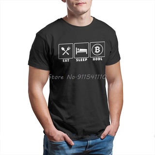 เสื้อยืดลําลอง ผ้าฝ้าย แขนสั้น คอกลม พิมพ์ลายกราฟฟิค Eat Sleep Hodl Bitcion Sign Art Satoshi Nakamoto สไตล์พังก์ ฮาราจูก