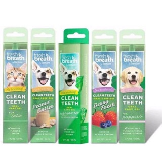 ภาพขนาดย่อของภาพหน้าปกสินค้าTropiclean fresh breath Teeth gel 2 oz. เจลทำความสะอาดฟันสุนัขและแมว จากร้าน moopetshop บน Shopee