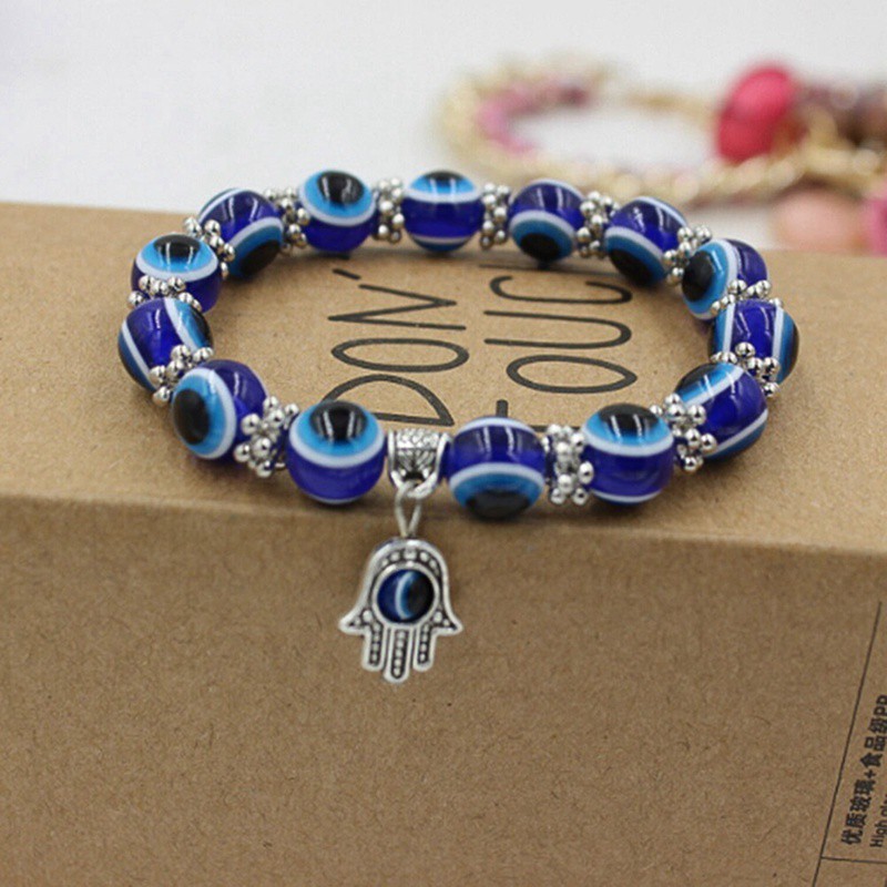 สร้อยข้อมือกําไลข้อมือยางยืดร้อยลูกปัดแฮนด์เมด-hamsa-fatima-evil-eye