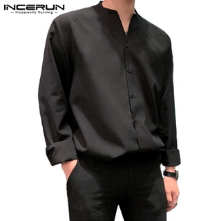 สินค้า Incerun เสื้อเชิ้ต แขนยาว คอวี แบบติดกระดุม