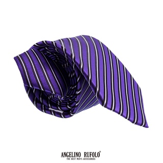 ANGELINO RUFOLO Necktie(NTS-ทาง006) เนคไทผ้าไหมทออิตาลี่คุณภาพเยี่ยม ดีไซน์ Stripe Necktie  สีม่วง/สีเลือดหมู/สีเขียว