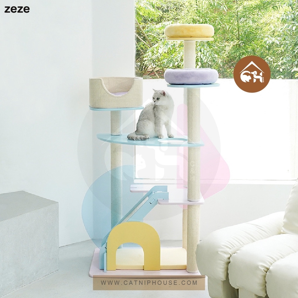 ของแท้-zeze-abstract-cat-furniture-cat-condo-คอนโดแมว-สำหรับไอต้าวสายพาสเทล