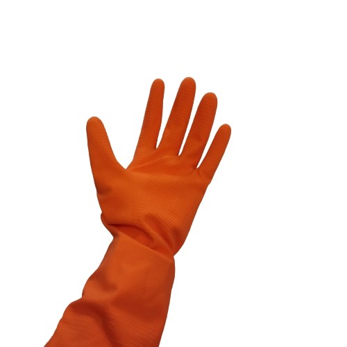 ถุงมือยางสีส้ม-ตรากระทิง-เหมาะสำหรับงานอุตสาหกรรม-งานก่อสร้าง-งานหยิบจับอาหาร-งานทำความสะอาดทั่วไป-งานสัมผัสสารเคมี