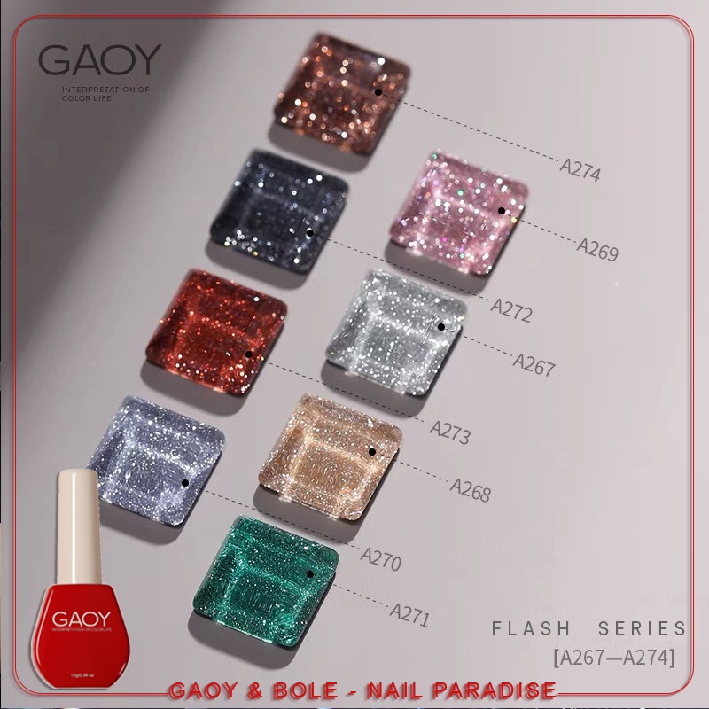 พร้อมส่งสีเจล-new-gaoy-รุ่นใหม่-สีเจลแฟลชไดมอนด์กลิตเตอร์-12ml-ต้องอบ-รหัสสี-a267-274-ไม่ต้องเปิดแฟลชก็วิปวัปทุกแสงกระทบ