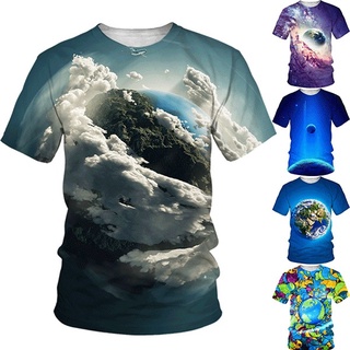 2021 Summer Mens Graphic 3D Galaxy 3D Print Planet Earth T-shirt Short-sleeved Daily Top Round Neck Casual Tops Oversized Tees