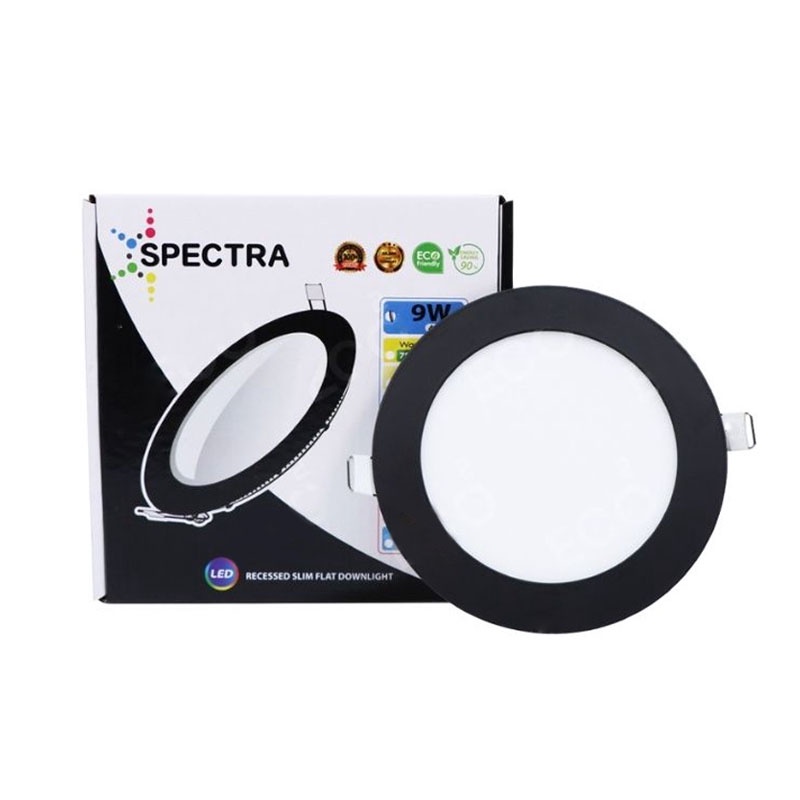 spectra-โคมไฟดาวน์ไลท์-ขอบสีดำ-led-downlight-ขนาด-9w-4-แสงสีเหลือง-3500k-แสงสีขาว-6500k-ใช้งานไฟบ้าน-ac220v-240v