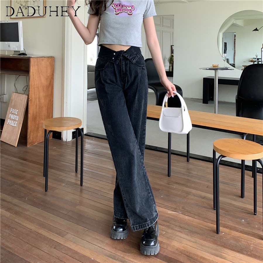 daduhey-womens-new-korean-style-high-waist-two-way-retro-loose-slim-and-wide-leg-casual-jeans