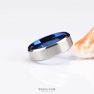 แหวนไทเทเนี่ยมแท้ ข้างในวงเคลือบด้วย Blue Titanium ผิวนอกปัดด้าน หน้าแหวน 6 มม. (SL15-6)