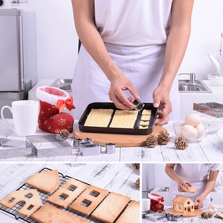 HOME💕Christmas 3D Cookie Mold Baking Tools Ginger-bread House Mould Biscuit 18PCS Three-dimensional New Stainless Steel Withstand High And Low Temperatures Easy To Use 3D Durable 18 Piece Set Room