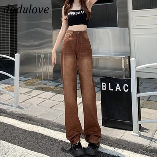 DaDulove💕 New American Ins Retro Brown Gradient Jeans High Waist Loose Wide Leg Pants Fashion Womens Clothing