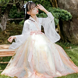 ชุดฮั่นฝูเด็ก คอลเลคชั่น Super Fairy : Orange Starry Sky ชุดจีนโบราณ Hanfu ประยุกต์ ชุดกระโปรง ชุดเด็ก ชุดนางฟ้า ชุดเดรส