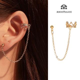1Pc Long Earless Earrings Delicate Crown U-shaped Ear Clip Hollow Love Heart Retro Earrings