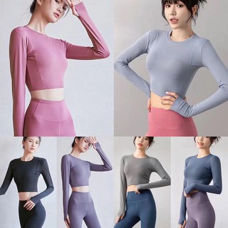 ❄️พร้อมส่ง❄️(YOGA-106) เสื้อครอปออกกำลังกายผู้หญิง เสื้อกีฬาแขนยาว เสื้อโยคะแขนยาว