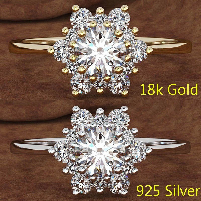 แหวนแต่งงานผู้หญิงหมั้นแหวนเพชรเกล็ดหิมะโบราณชุบทอง-18-k-925