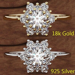 แหวนแต่งงานผู้หญิงหมั้นแหวนเพชรเกล็ดหิมะโบราณชุบทอง 18 k 925