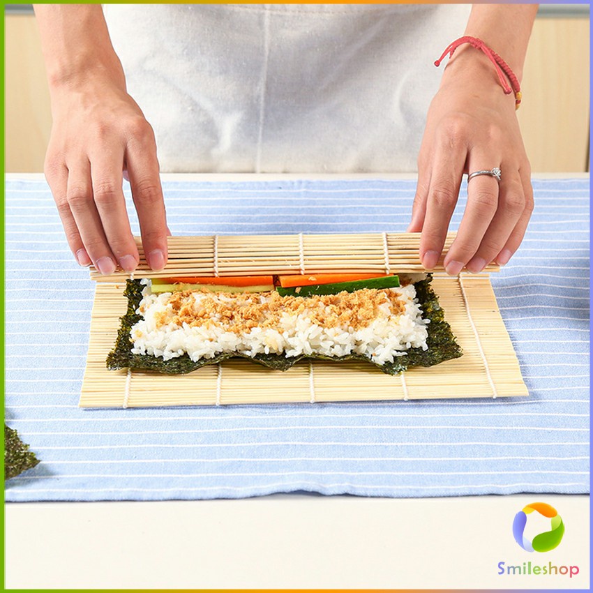 smileshop-เสื่อม้วนซูชิแบบไม้-ที่ม้วนซูชิ-เครื่องมือโอนิกิริ-ทำจากไม้ไผ่-sushi-bamboo-roller