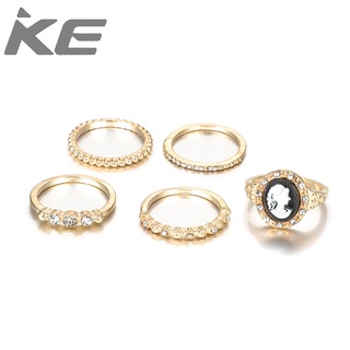 Jewelry Geometric Circle Diamond Metal Portrait Ring Set of Five for girls for women low price