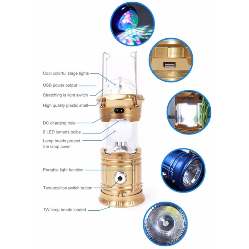 ตะเกียงโคมไฟ-ไฟฉาย-6-1led-ไฟดิสโก้-ชาร์จไฟ-พลังแสงอาทิตย์-ชาร์จไฟได้-5w-6808