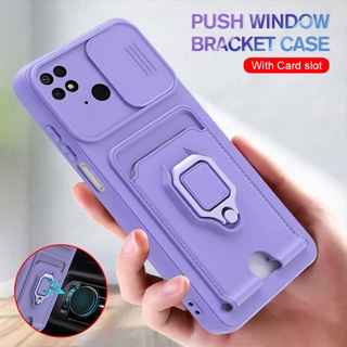 Sliding Window Camera Shockproof Case For Xiaomi Redme 10C Redmy 10 C C10 6.71" Car Magnetic Ring Card Wallet Soft Cover Fundas