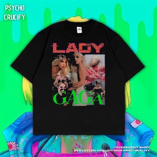 ROUND คอลูกเรือเสื้อยืด ขนาดใหญ่ พิมพ์ลาย Psycho Crucify Lady Gaga สําหรับผู้หญิง | สีดํา | สีเทาเข้ม | เสื้อยืด ลาย Gag