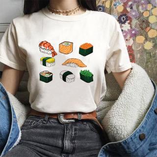 【🔥🔥】เสื้อยืดแขนสั้น พิมพ์ลายซูชิ สไตล์ญี่ปุ่น สําหรับผู้หญิง