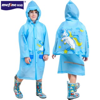 เสื้อกันฝนเด็ก ขยายด้านหลังสำหรับสะพายกระเป๋า ลายม้ายูนิคอร์น สีฟ้า