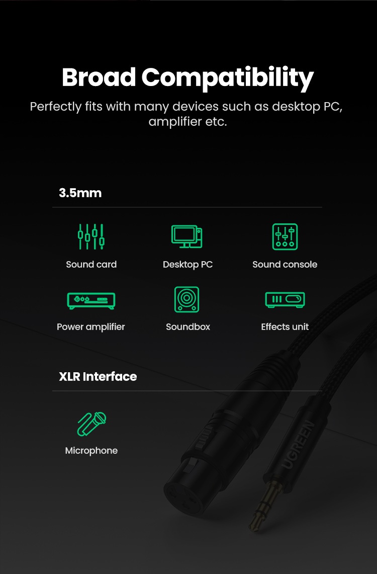 รูปภาพรายละเอียดของ UGREEN XLR เป็น 3.5 มม. ไมโครโฟนเสียง HiFi สายเคเบิล XLR ตัวเมีย ไปแจ็ค Aux ไมค์สาย สําหรับกล้อง DSLR กล้องวิดีโอ