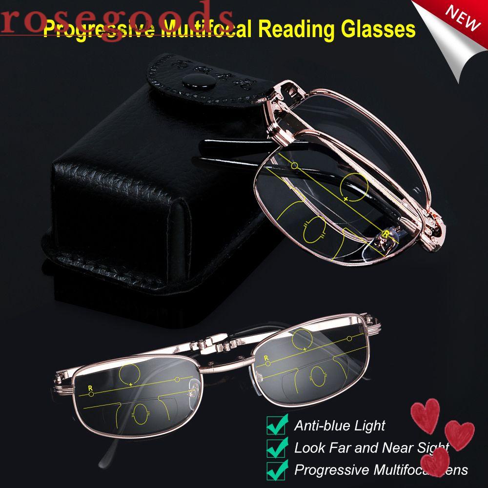 ภาพหน้าปกสินค้ากุหลาบ แว่นตาสายตายาว Unisex พับได้ เลนส์โฟกัส โปรเกรสซีฟ แว่นอ่านหนังสือ โลหะ + 1.00 ~ + 4.00 องศา ใหม่ ใกล้สายตา รวมเคสแว่นตา