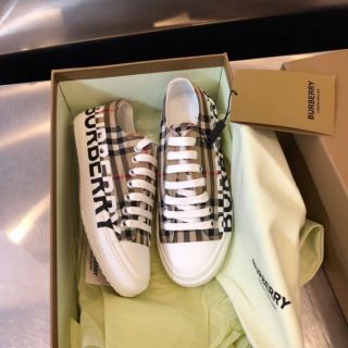 รองเท้า BURBERRY NEW BURBERRY VINTAGE CHECK LOGO PRINT COTTON GABARDINE SNEAKER