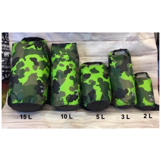 กระเป๋ากันน้ำ แบรนด์แท้ Dry Super 2L/3L/5L/10L/15L/20L ลายพรางทหารเขียวสีสวย มีสายทุกใบ สินค้าพร้อมส่ง