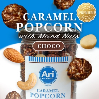 CARAMEL POPCORN (CHOCO) with Mixed Nuts - ข้าวโพดเคลือบคาราเมลอบกรอบ รสช็อกโกเเลต ผสมถั่ว 3 ชนิด