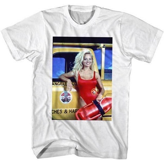 เสื้อยืดสีขาวเสื้อยืด Baywatch TV Show C.J. 1990s เสื้อยืด ลาย Parker Leaning On Rescue Truck สําหรับผู้ใหญ่S-4XL