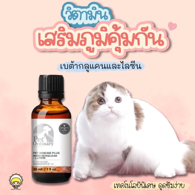 pet-ordinary-30-ml-วิตามินกระตุ้นภูมิแมวและสุนัข-ผลิตจากเบต้า-กลูแคนและไลซีน-รสตับ-วิตามินแมว-วิตามินสุนัข