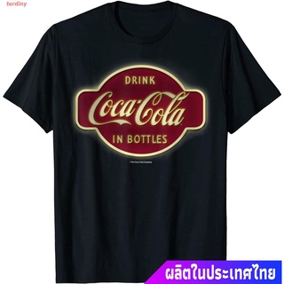 terdiny เสื้อยืดกีฬา Coca-Cola Retro Neon Sign In Bottles Logo Graphic T-Shirt Short sleeve T-shirts