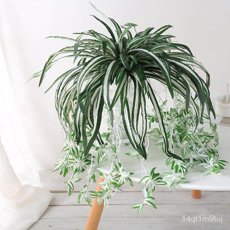 nicehome-artificial-flowers-plants-wall-hanging-chlorophytum-potted-green-plants-home-living-room-decor