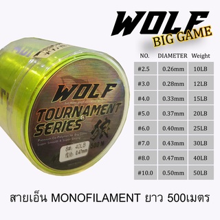 สินค้า [ใส่ UJERV2 ลด40.-] เอ็นโหลด สายเอ็น เอ็น ตกปลา 500ม. WOLF TOURNAMENT SERIES