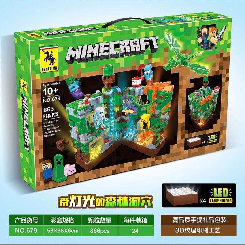 พร้อมส่ง-เลโก้-lego-มายคราฟ-minecraft-green-dragon-renzaima-679-866-ชิ้น-เกรดพรีเมี่ยม-งานสวย-ต่อสนุก-เปิดไฟได้-สวยงาม