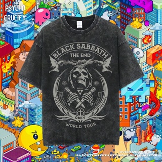 เสื้อยืดโอเวอร์ไซส์เสื้อยืด ขนาดใหญ่ พิมพ์ลาย Psycho Crucify Black Sabbath The End World Tour สําหรับผู้ชาย | หินล้างทํา