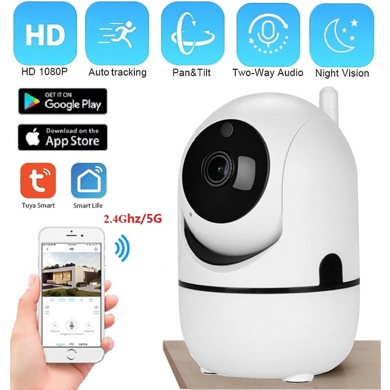 ภาพหน้าปกสินค้าTUYA Smart Life HD 1080P IP Camera WiFi Auto Tracking Home Security CCTV Surveillance Wireless Camera Baby Monitor