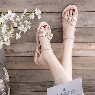 รองเท้าแตะผู้หญิง พร้อมส่ง🤎 รองเท้าสานรุ่นโบว์ *ใส่ได้2แบบ ทั้งแบบสวมและแบบรัดส้น รองเท้าแตะใส่ฮิต