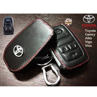 ซองกุญแจหนัง กระเป๋าใส่กุญแจ ซองกุญแจ สีดำ สำหรับ Toyota Camry Altis Vigo Vios 3ปุ่ม(No.7+)