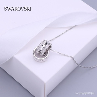 【SALE】พร้อมส่งSwarovskiแท้ Ladies Lucky Necklace Crystal Element Double-Rings Girl Necklace Genuine Swarovski uKhL 5tgt